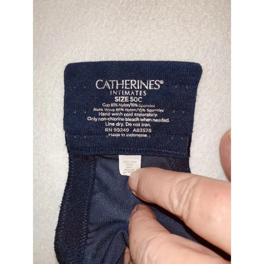 50C Catherines Intimates Plunge Bra Blue Gold Polka Dots Underwire 99249 Pad EUC